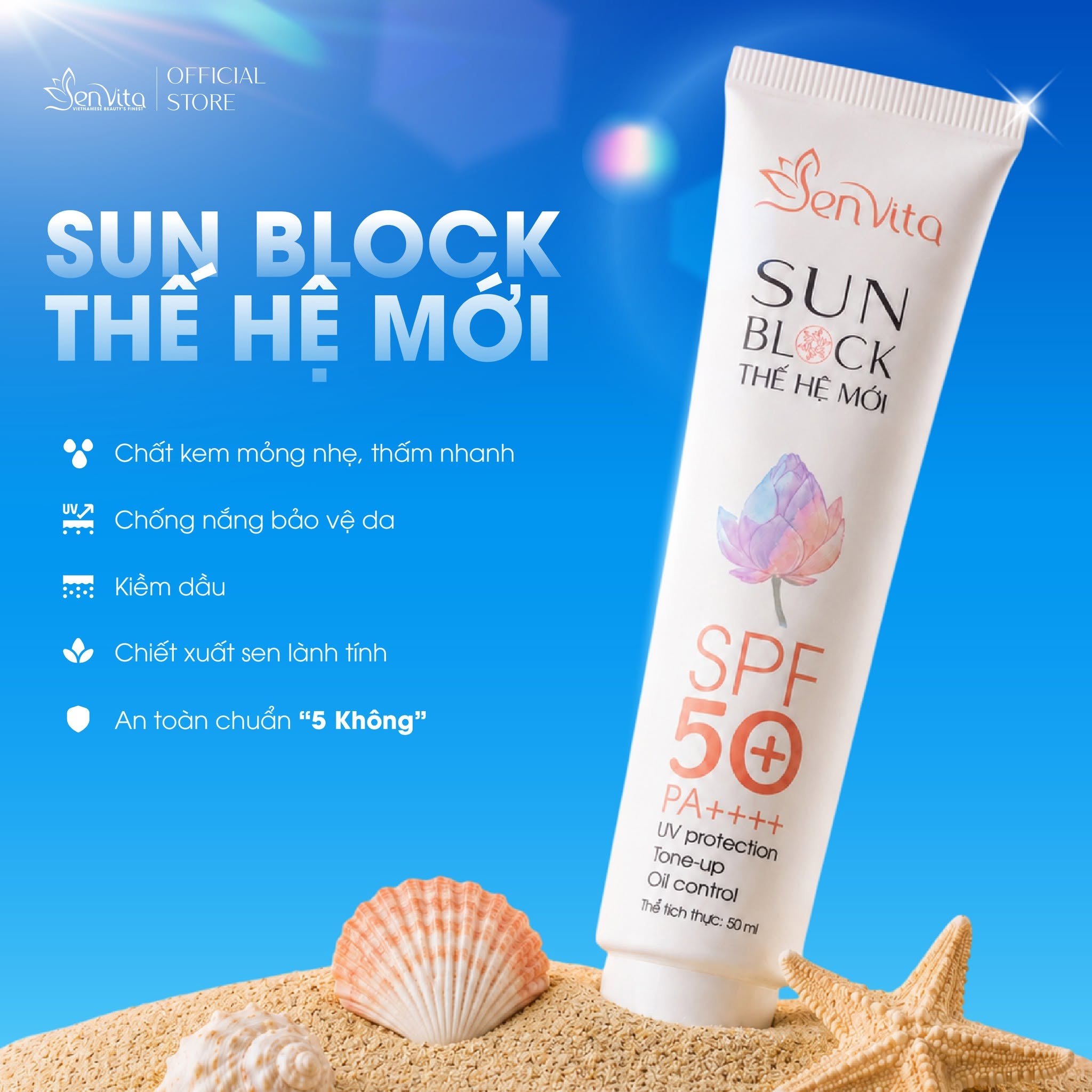 Kem chống nắng Senvita Sunblock thế hệ mới SPF50+ PA++++ bảo vệ da và kiềm dầu hiệu quả