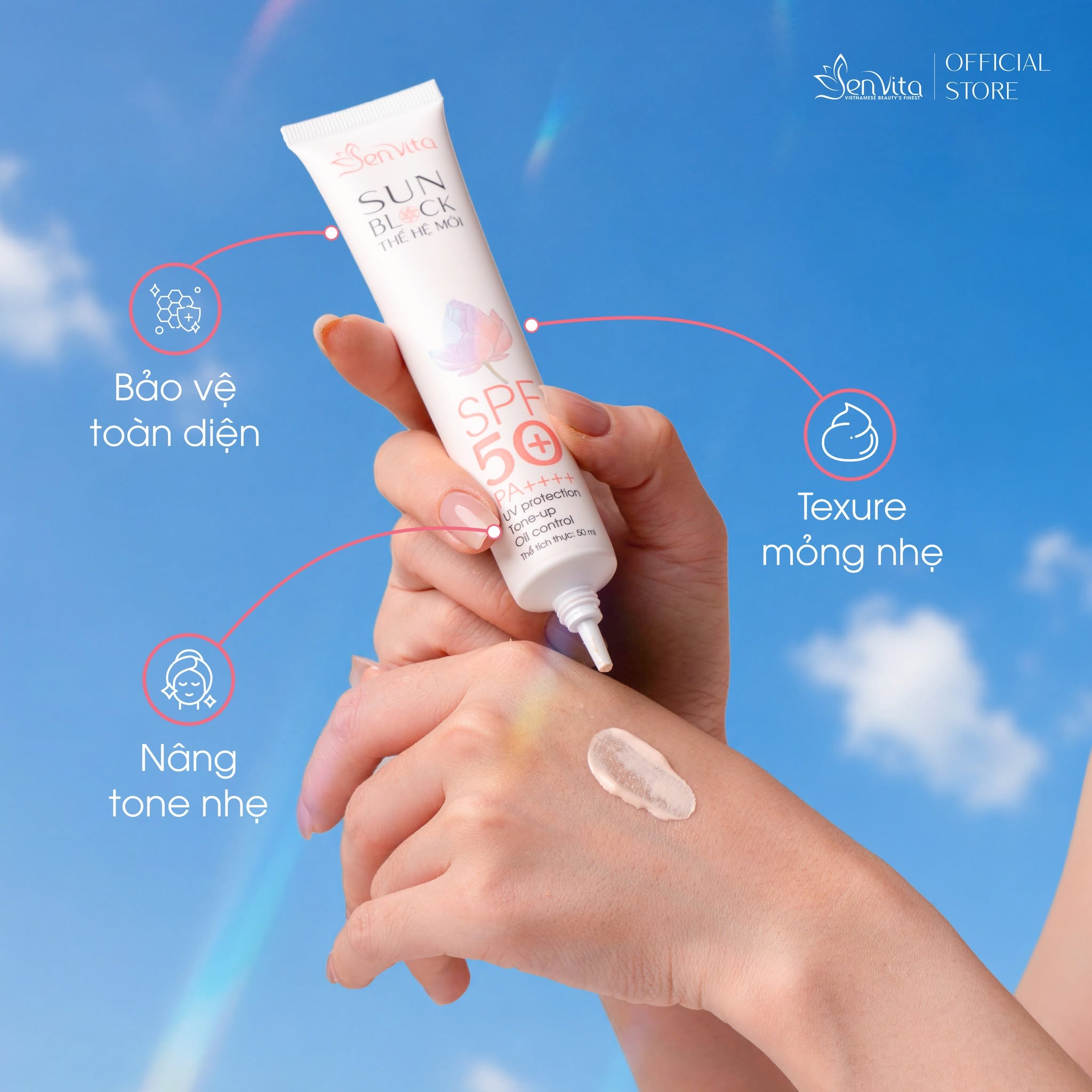 Chất kem chống nắng nâng tone mỏng nhẹ Senvita SPF50+ PA++++ bảo vệ da toàn diện